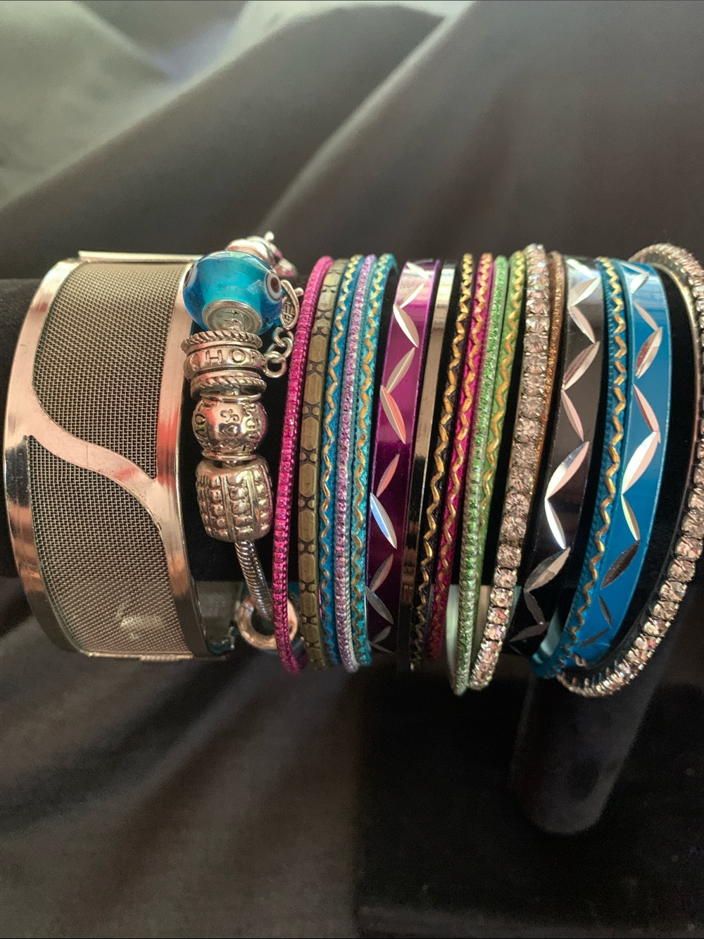 Silver Mesh and Multicolor Stackable Women’s Bracelet Set